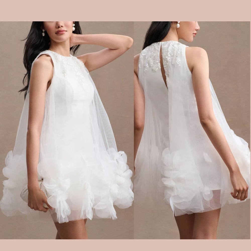 NWT Mac Duggal [ 10 ] 11294 Halter Neck FlowyPetal A Line Mini Dress White J2378